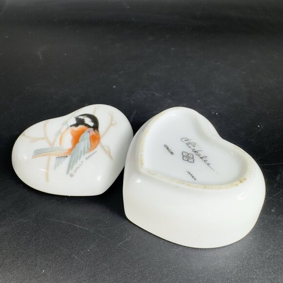 Vintage Otagiri Chickadee Heart Shaped Bird Trinket Box Sheila Brown Container - Picture 7 of 12